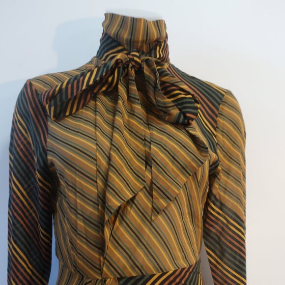 NWT Womens Ronny Kobo Ronny Kobo Brown Black Striped Mock Neck Noven Dress S - Picture 5 of 16